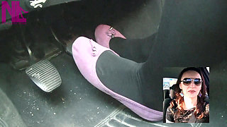 Driving in Black Thick Nylons and Pink Flats
