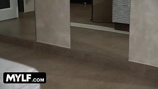 Bikini MILF seduces neighbor boy for poolside blowjob and facial cumshot