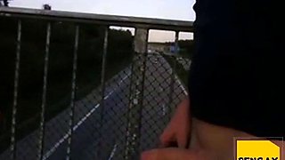Outdoor Handjob for a Big-Cocked Hunk