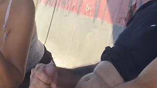 Risky Masturbation with a Stranger at a Bus Stop!