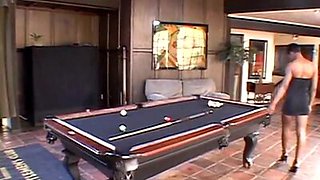 Fine ebony bitch fucked across pool table