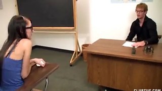 Four-eyed schoolgirl jerks off the teacher