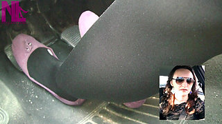 Driving in Black Thick Nylons and Pink Ballet Flats