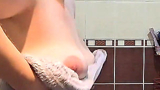 Pretty Chubby Wife with Big Natural Tits Takes a Shower