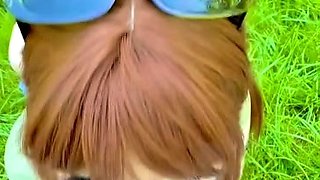 Amateur redhead handjob and a blowjob with a facial