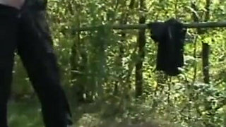 Dominating hanging pussy pinching in the park