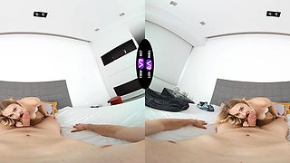 Czech teen Kristy Waterfall rides cock in vr