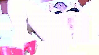 Busty curly brunette with big boobs fucks on couch