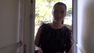 Big ass brunette with small tits pounded hard on the couch