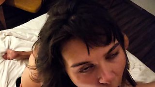 Hot brunette slut for extreme amateur pov blowjob