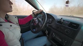 Public Blowjob Car Trip: Simon Winternight Gets Double BJ from Two Girls Outdoor