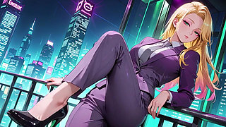 Blonde Boss in Purple Suit! Office Train Private Moments. She's Multitasking with Files While Secretly Adjusting Her Skirt...