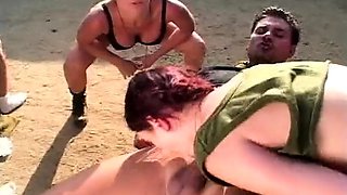 Group sex hardcore double blowjob swallowing cum