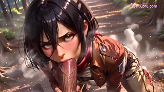 Mikasa Ackerman’s secret forest encounter with titan Eren leads to explosive cumshot finish