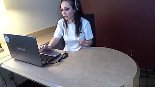 Teen Lenna Lux masturbating in headphones