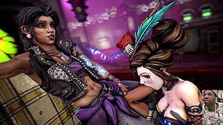 Two Scavenging Sluts Licking on a Big Breast Transgender BBC, Mad Moxxi Deepthroating Amara's Cock