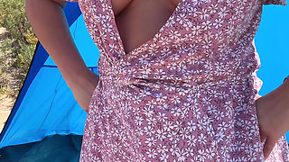 Flashing Pussy Outdoors in a Wrap Dress No Panties