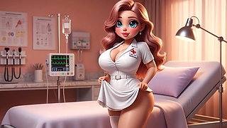 Stunning busty nurse with enormous breasts gives sensual tit massage then enjoys passionate sex on medical bed
