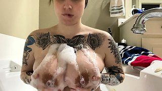 Busty brunette with big boobs rides cock