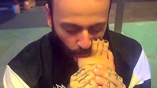 Light femdom and foot fetish play with brunette