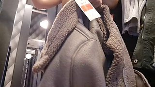 Open curtain in fitting room public flashing of tits