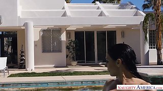 Johnny Gets a Pleasant Surprise Finding His Wife's Friend Skinny Dipping in His Pool