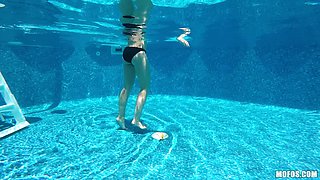 Mel's Brunette Nerdy Lust in a Wet Outdoor Pool Affair