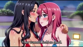 Stepmom and stepsister taking hot bath and pressing boobs