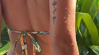 Beauty Bikini Fun and Sexy Dance in Garden