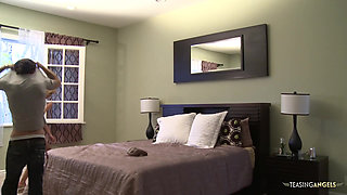 Tattooed cutie gets on top of a dude and rides his long pole