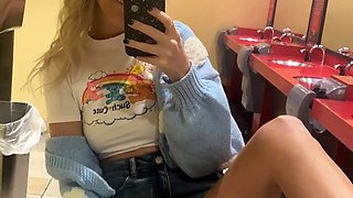 Beautiful amateur blonde barmaid paid sex in public