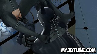 3D cartoon Catwoman sucks on Batman's rock hard cock