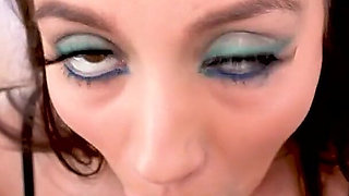 Brunette teen Natalie Brooks POV blowjob cum swallow