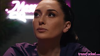 Hot masseuse getting fucked by big ass shemale client after hot massage