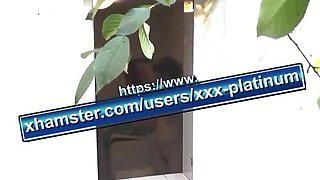 Neighbor Watches My Sexy Wife Shower Naked Outside - Public MILF Shower Voyeur