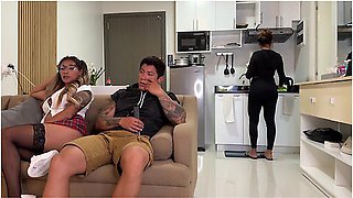 Naughty College Girl Fucks Her Stepmoms Boyfriend On The Couch In Front Of Her!