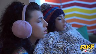 Fake hostel - lean teenies in warm socks sense the heat with fat pecker in threesome