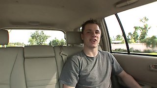 Blonde MILF with juicy tits sucks guy's tool in the car