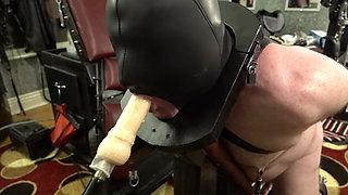 Male Slave Machine Spit Roasted in the Ball Crusher Humber Device