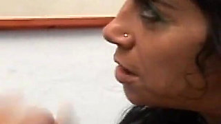 Sexy MILF with Nice Tits and Hairy Pussy Fucked and Cumshot in Mouth by a Huge Cock