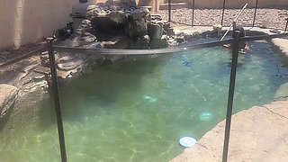 BBW Cleaning Her Pool