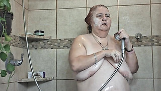 Big Beauty Nurse Vicki Taking a Mud Treatment in My Shower!
