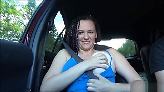 Wife Sucks Husband In Car While Driving And Plays With Cum On Her Big Tits