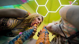 Heavy Tattooed Lesbian Toy Ride ANAL, ATM, and Fantasy Dildo Fun