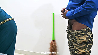 Jerking infront of maid and getting special handjob