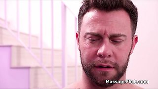 Fucking busty masseuses oily tits during massage