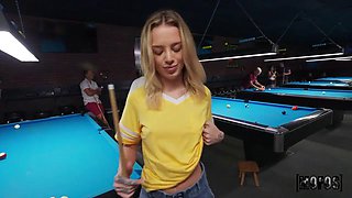Horny Lesbian Spinner Deepthroats in the Pool Hall