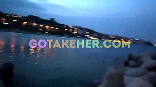 Big-Titted Amateur Teen Fucked Hard on the Beach at Night