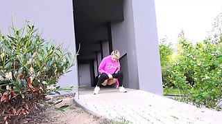 Outdoor solo scene with Ivana masturbating her pussy