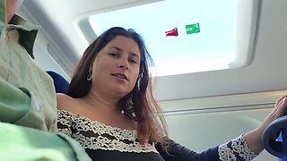 Exhibitionist seduces MILF to suck and jerk his cock on the bus until he cums